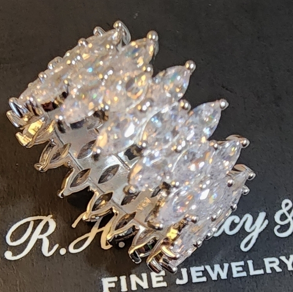 Cubic Zirconia 3-Row Marquise Cut silver Ring size 7 - Picture 2 of 12